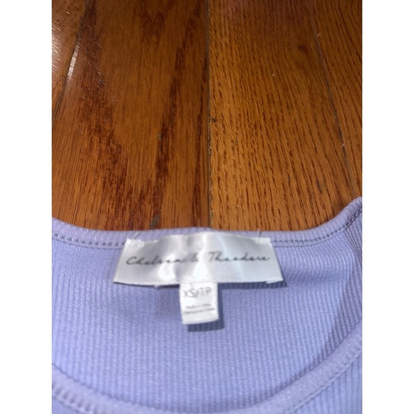 Women's Chelsea & Theodore Eyelet Sleeve Top Ribbed Knit Blouse Lavender XS - Picture 4 of 8